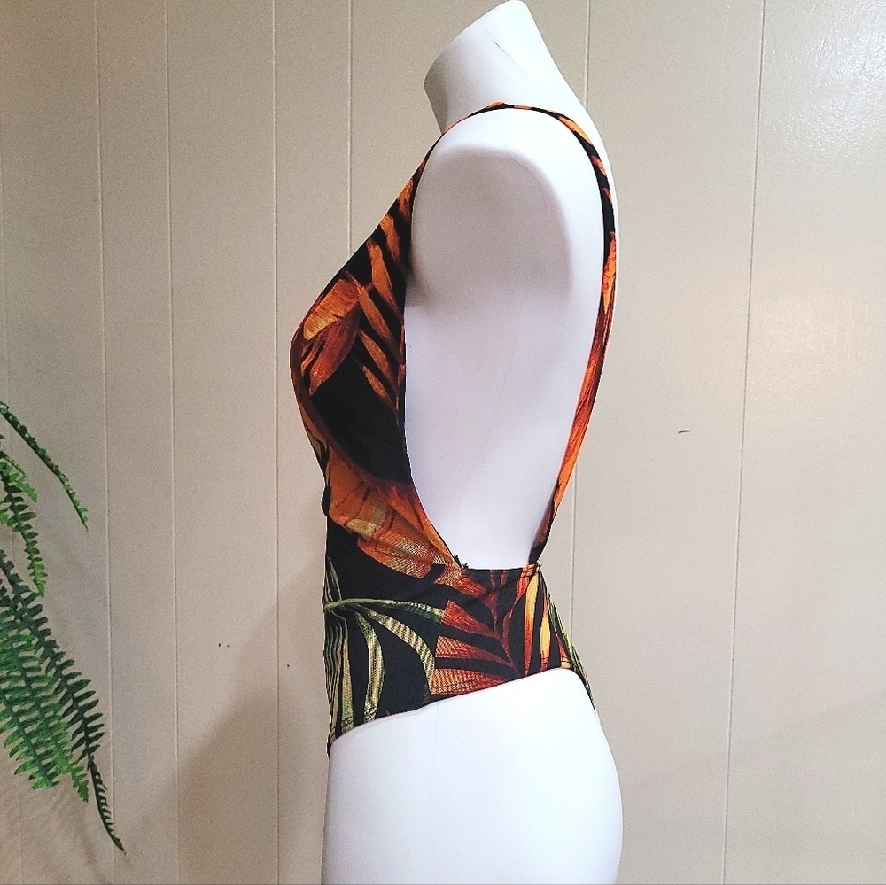 Sexy Windsor Deep Plunge Monokini Tropical Print Small Bodysuit Vacation Summer - Picture 6 of 8